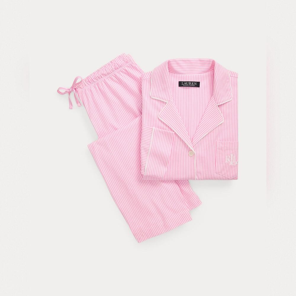 NWT Lauren Ralph Lauren Pink White Striped Cotton Pajama Set 1X - Picture 3 of 9